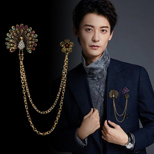 Wholesale Men Bulk Lapel Pin With Chain Custom Gold Peacock Lapel Pin <strong>Brooches</strong> for Men Suit Accessories - Product Image 2