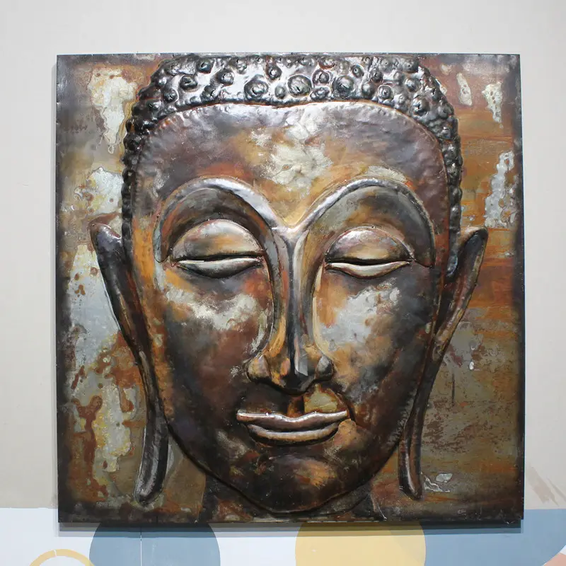 Pinturas de arte de pared al por mayor, cuadro de decoración de pared de Metal de Buda estirado, pedido personalizado