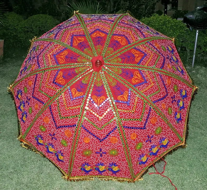 Paraguas de jardín indio al por mayor, Parasol Protector de sol multicolor para exteriores, hecho a mano, rayasthani, estampado, Playa