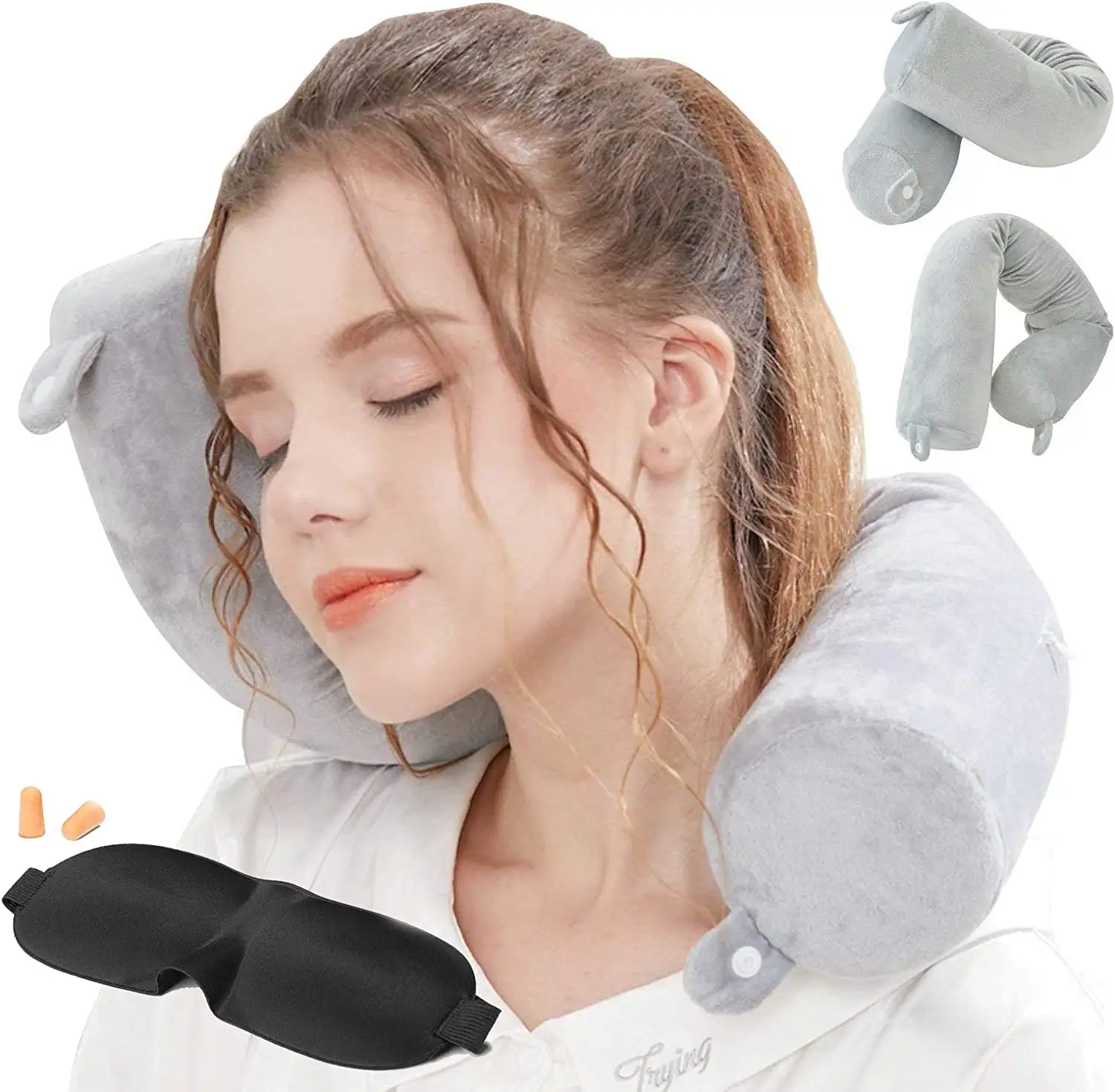 Almohada de cuello de viaje para avión y oficina, almohada de cuello de espuma de memoria giratoria 3 en 1, flexible y ajustable