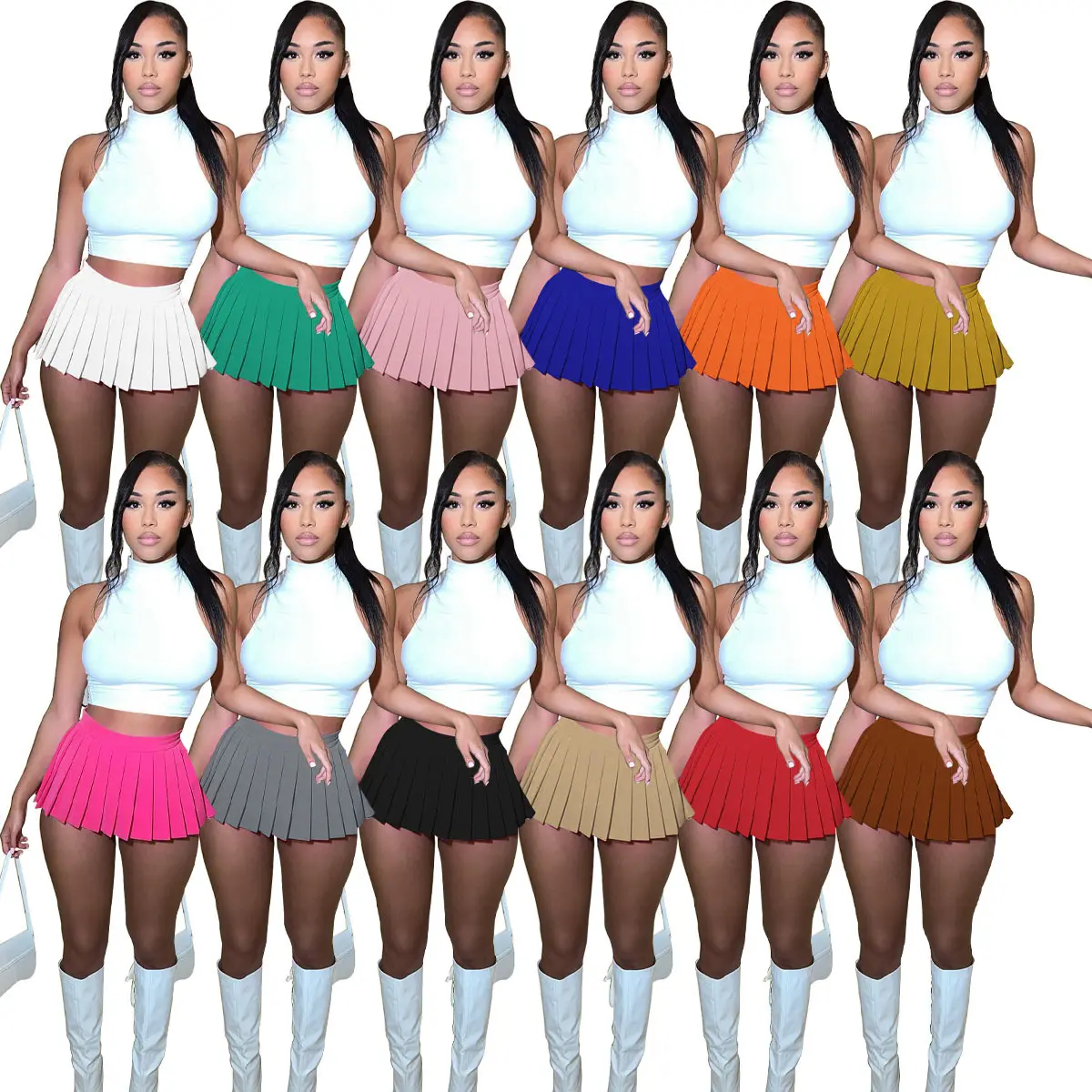 DK AD1356 Y2K Moda crop tank tops e plissado mini saia sexy 2 peça set mulheres plus size roupas femininas streetwear casual