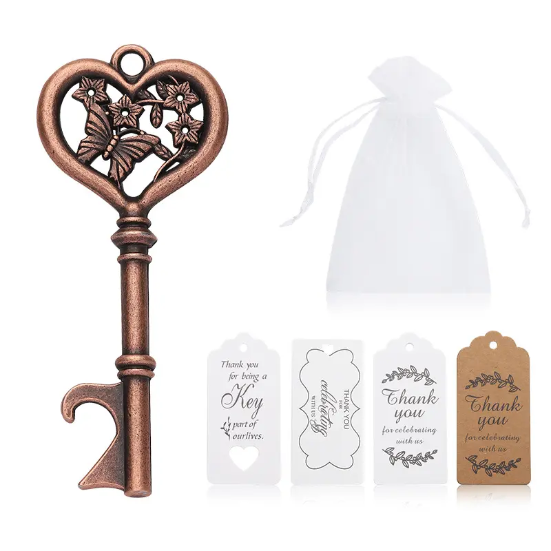 Custom Zinc Alloy Antique Wedding Favors Rose Gold Skeleton Vintage Key Bottle Opener Casamento Presente Festa Lembranças Para Presente