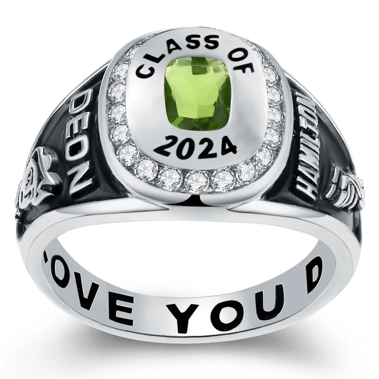 Kunden spezifische Sterling Silber Herren Damen High School und College Class Ring Deluxe Kollektion vollständig personal isiert