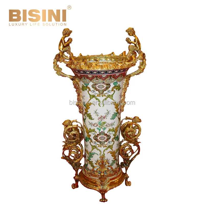 Exquisito jarrón de porcelana pintado a mano para decoración del hogar, Ormulo dorado de latón, con marco de Ángel de oración
