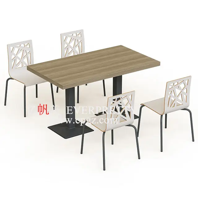 Mesa curvada de madeira para restaurante, mesa de jantar e cadeiras de cantina, tamanho padrão