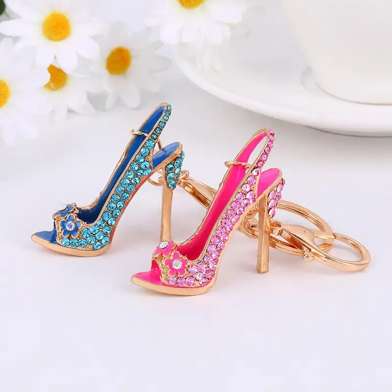 Tùy Chỉnh Cá Nhân Thời Trang 3D Mục Nhỏ Khuyến Mại Rhinestone Giày Cao Gót Hình Kim Loại Keychain