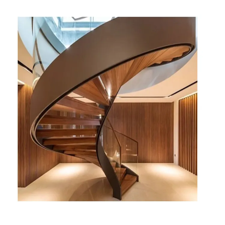 Conception d'intérieur moderne populaire d'escaliers incurvés de balustrade en verre d'acier au carbone de villa