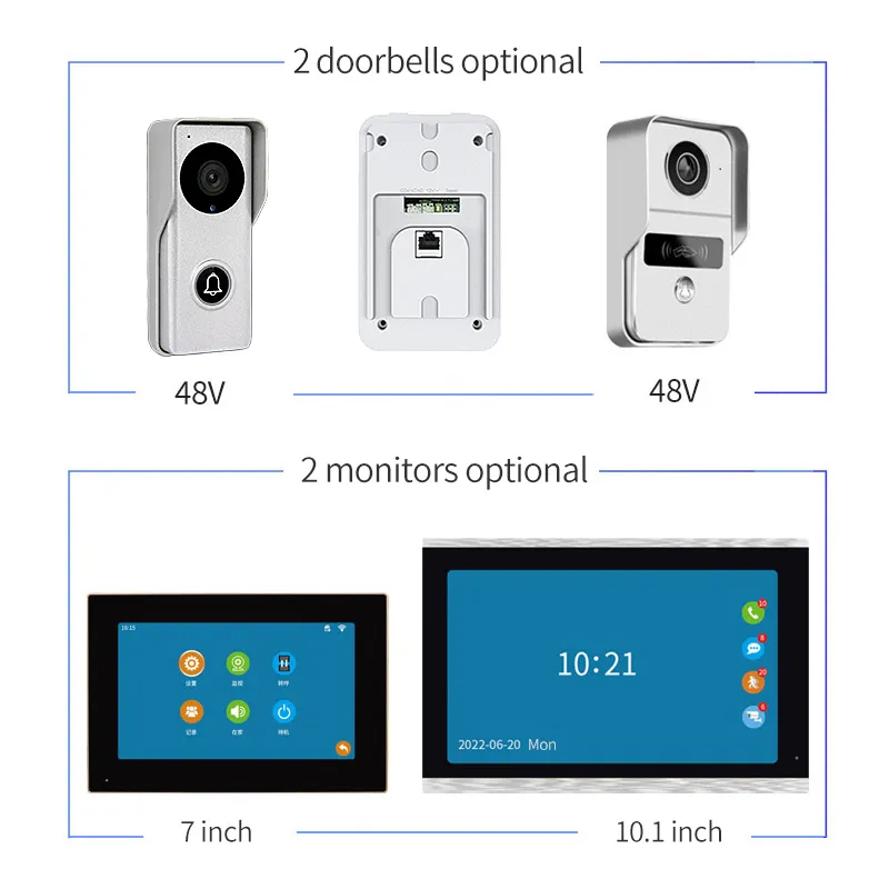 10.1 inch tuya wifi 1080p AHD cửa hệ thống điện thoại 2MP video chuông cửa máy ảnh không dây thông minh Vòng video chuông cửa liên lạc