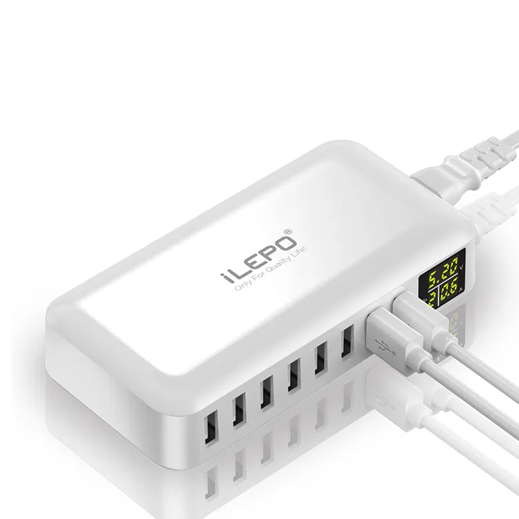 ILEPO-cargador USB de 40W con 8 puertos para dispositivos múltiples, estación de carga de escritorio con pantalla LED, CE FCC ROHS