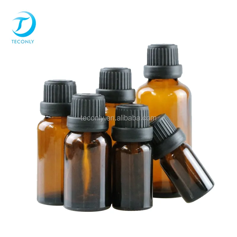 Botellas de vidrio ámbar para aceites esenciales, gotero vacío, 5ml, 10ml, 15ml, 20ml, 30 ml, 50ml, 100ml