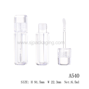 หลอดลิปกลอสพร้อมแปรงหลอดลิปกลอส PETG แบบใสเต็มทรงเหลี่ยมเปล่า - Product Image 6