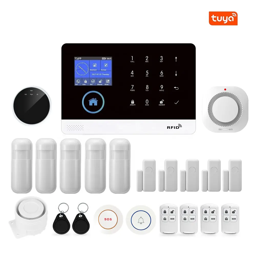 Sistema de alarma antirrobo para el hogar, WIFI, GSM, 433MHz, Control por aplicación, teclado táctil LCD, 9 idiomas, Kit de sistema de alarma inalámbrico