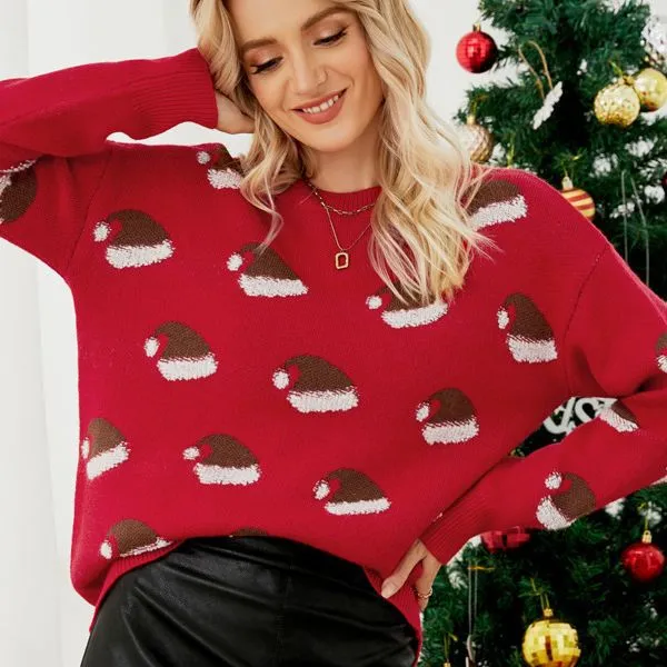 Ute-suéter de jacquard con dibujos animados para mujer, suéter de punto personalizado para Navidad