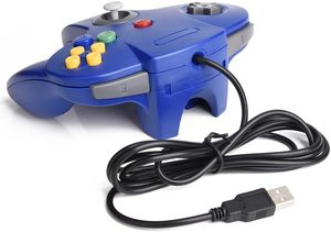 Controlador USB con cable azul sólido retro Gamepad de plástico Joypad para Nintendo 64 N64 Gamecube-PC Mac Joystick Games