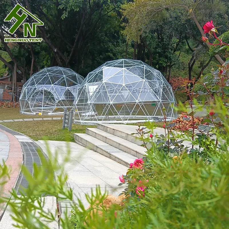 Carpas de cúpula geodésica de cristal transparente, portátil, exterior, con puerta redonda de PVC transparente para Parque, turismo ecológico