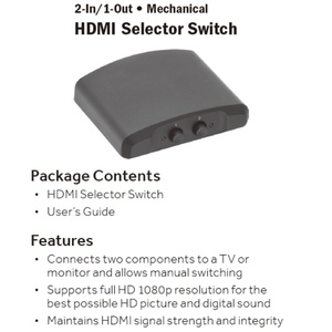 Ventas calientes 2 In / 1 Out Pulsador mecánico HDMI Selector Matrix Video Switch