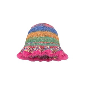 חדש מסוגנן בציר למבוגרים וינטג 'לסרוג כובע beanie קשת עם אישיות פרחונית מפוספסת ססגונית רקמה 3D