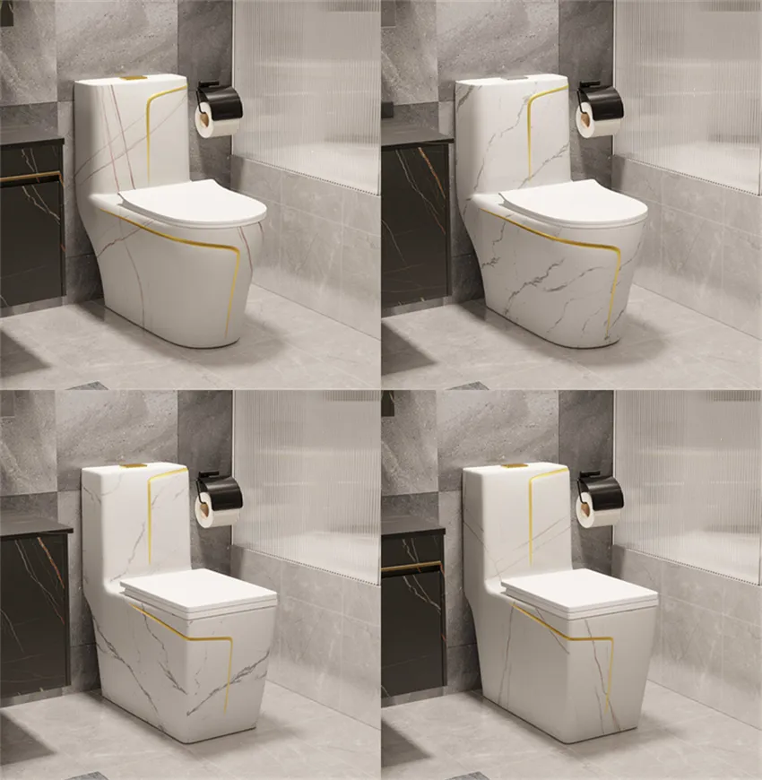 Bathfriend Luxury Marble Toilet Dual Flush S-Trap P-Trap wc bianco a due tipi con Golden Line Decor