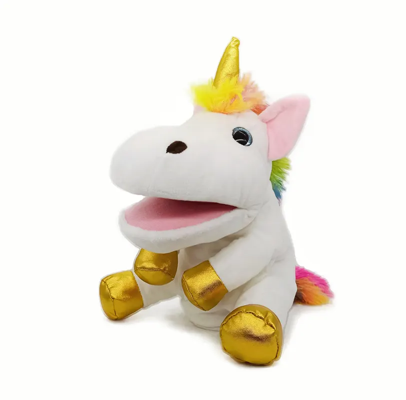 Wholesale Animal Puppet trade simulation unicorn hand puppet cartoon Unstuffed Plush Hand puppet