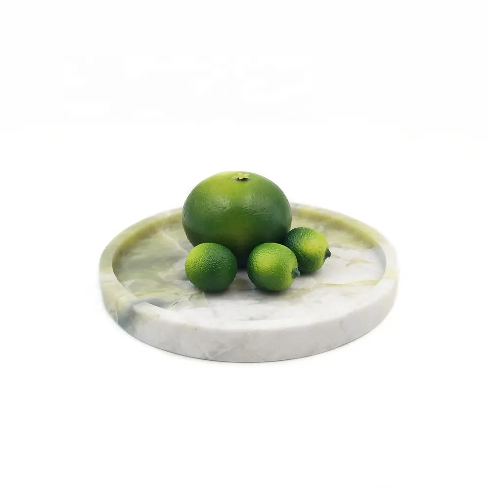 صينية مصنوعة من مواد طبيعية NANWEI ODM صينية خضراء شفافة من العقيق المجسم مظهر دائري صينية رخامية