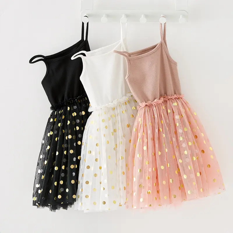 Vestidos de lentejuelas y lunares para niñas, vestidos de malla hinchados para fiesta de cumpleaños, vestido de princesa para fotos de bebés pequeños, novedad de verano