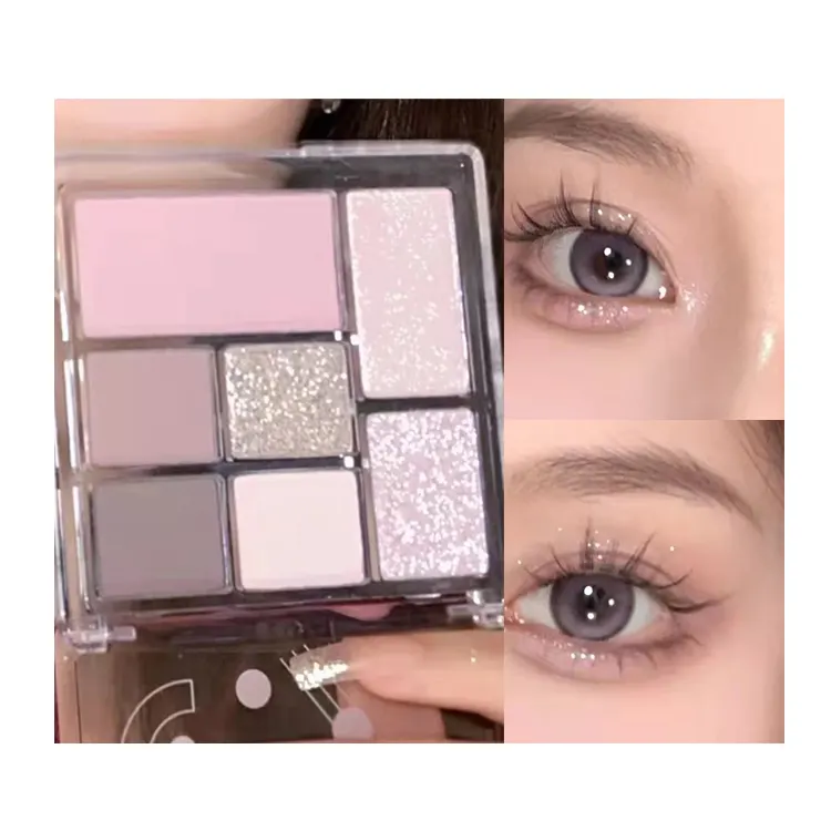 Nueva venta al por mayor cosmético multicromo 7 colores brillo sombra de ojos de larga duración alto pigmento maquillaje paleta de sombras de ojos