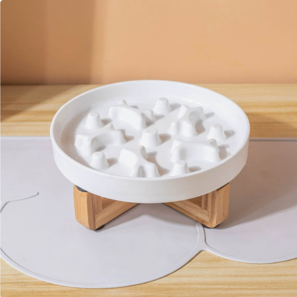 Dog Bone Slow Feeder + Wood Stand