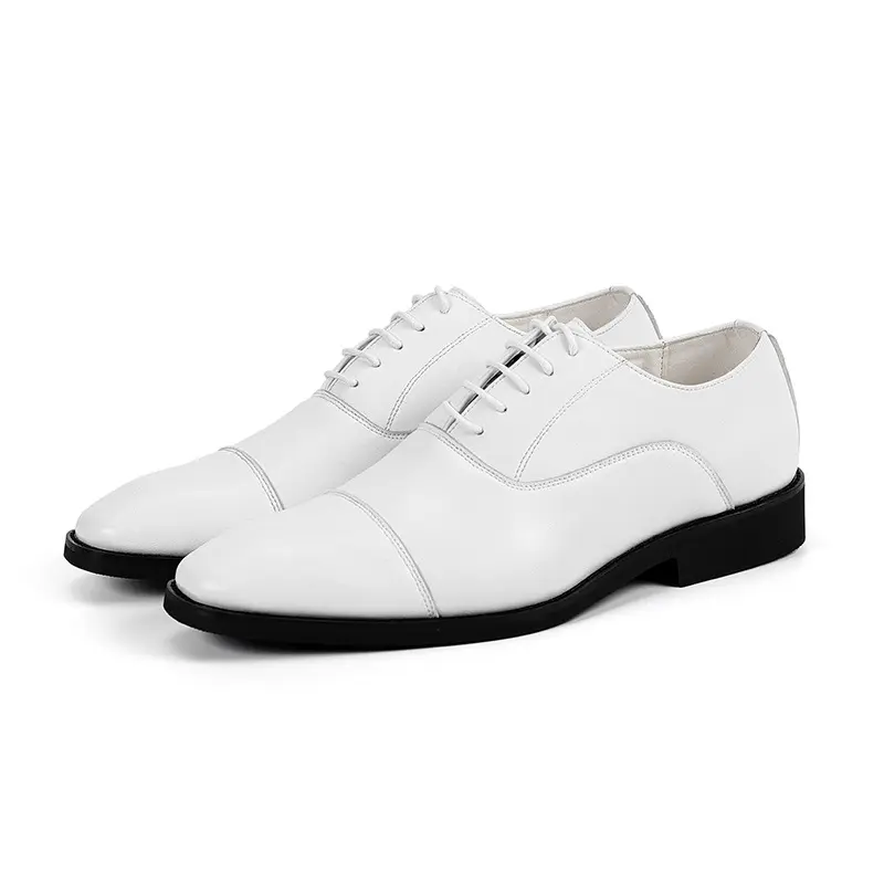Zapatos de vestir formales de oficina para hombre, zapatos largos italianos de cuero genuino sin cordones blancos para hombre