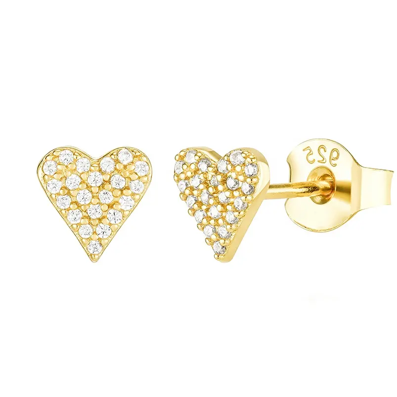 Gemnel prezzo all'ingrosso 925 gioielli in argento sterling placcato oro orecchini a bottone con cuore di diamanti da donna