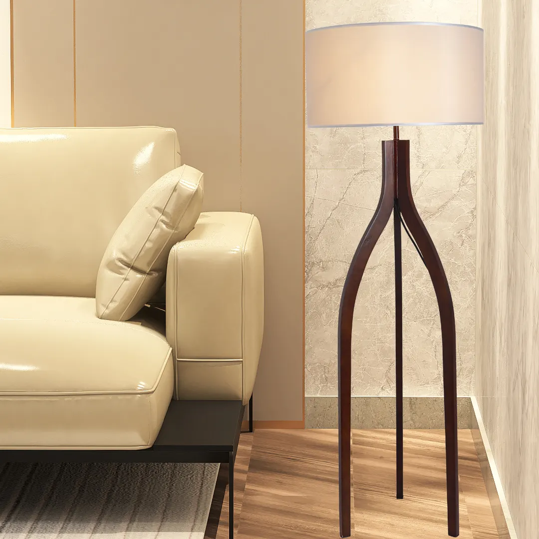 Trípode De madera sólida ajustable, lámpara De Pie para decoración del hogar, lámpara De esquina De tela De lino gris