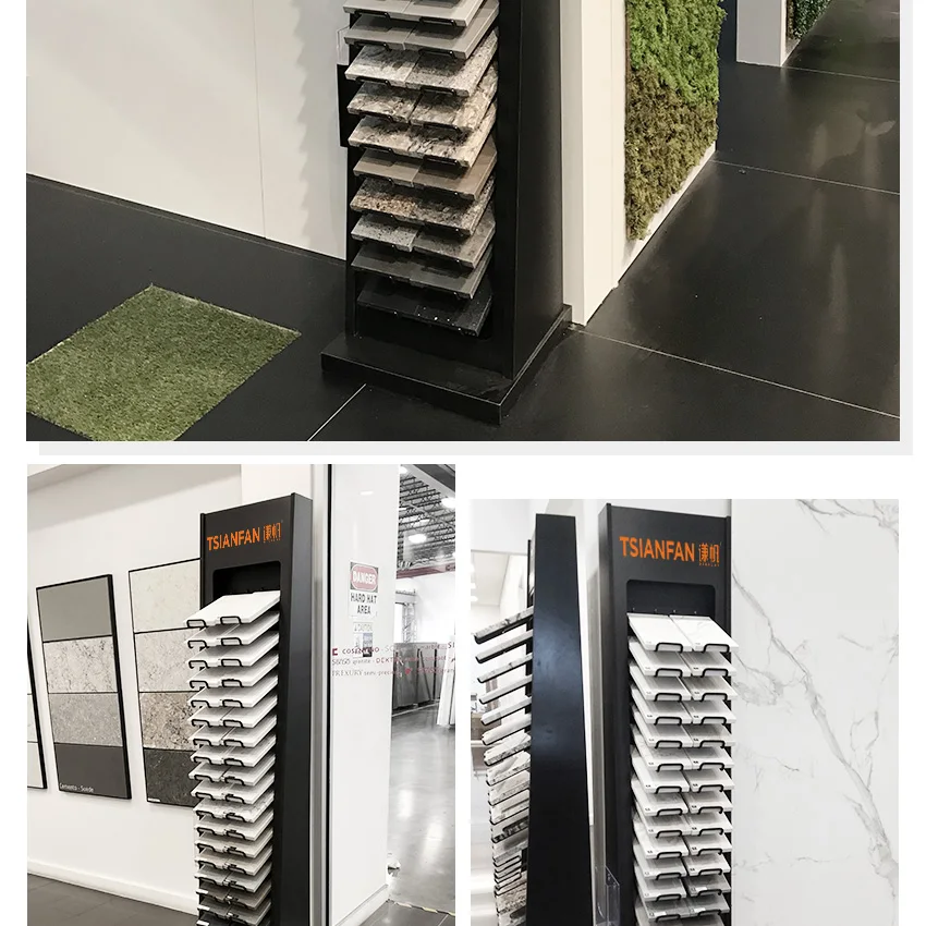 Factory Custom Modern Metal Floor Standing Quartz Sample Display Rack Showroom Granite Marble Stone Stand Tiles Display Racks