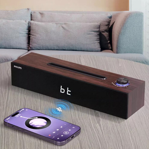 USBデスクトップオーディオスピーカーBluetooth用木製時計付きホームオフィス & ゲーム用コンピュータアクセサリ家電 - Product Image 3