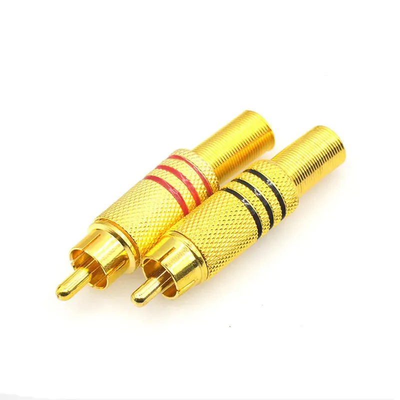 2Pcs Gold Red Black Metal Spring RCA Connector Male Jack Plug AV Plugs For PC Audio Vedio Welding DIY Parts