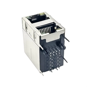 ส่วนหัวของมุมด้านขวา10P8C ขั้วต่อ PCB ขั้วต่อแบบหลายพอร์ต RJ45อีเธอร์เน็ตที่มี LED RJ45ตัวเมีย - Product Image 2