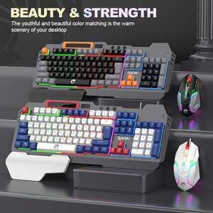 Teclado para juegos, combinación de ratón, colorido, multifunción, ordenador, teclado con cable, textura metálica, Luz - Product Image 3