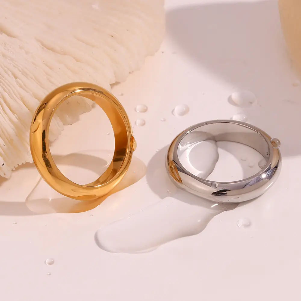 Cincin 18K emas halus tahan air bentuk busur tebal Punk perhiasan kualitas tinggi baja nirkarat cincin jari Chunky
