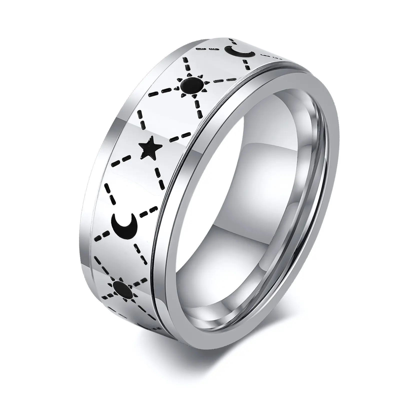 8mm Anti Stress in acciaio inox luna e stelle anelli per coppie Fidget Spinner in metallo ruotare liberamente ansia anello di controllo gioielli