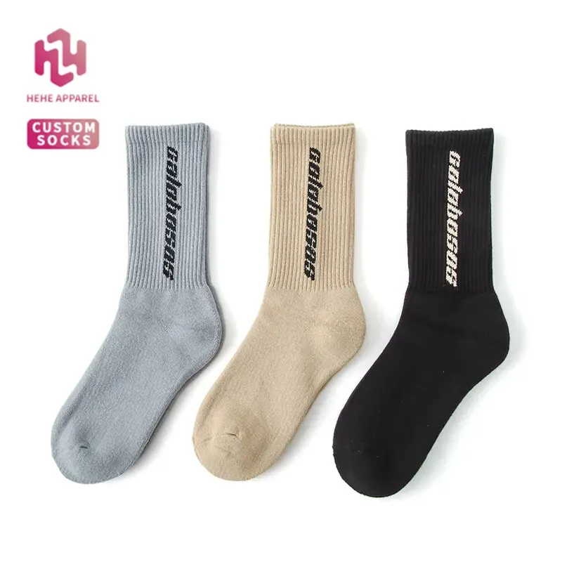 HEHE vente en gros hommes polaire personnalisé tricot brodé basket-ball équipage chaussettes sport athlétique cyclisme Terry hip-hop chaussettes avec Logo