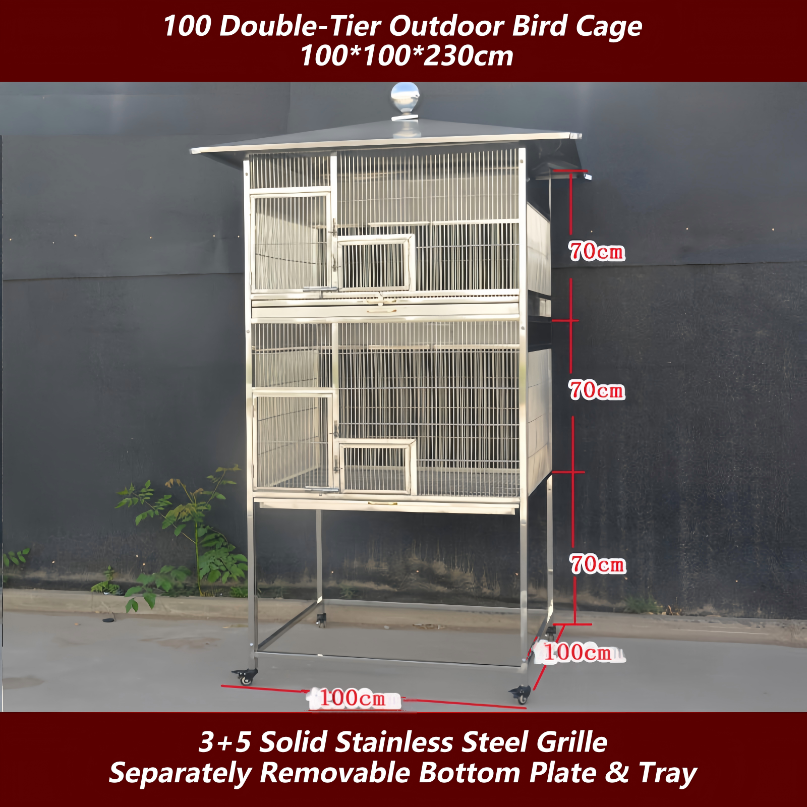 Cage à oiseaux d'extérieur à double niveau argent 100 100*100*230 cm