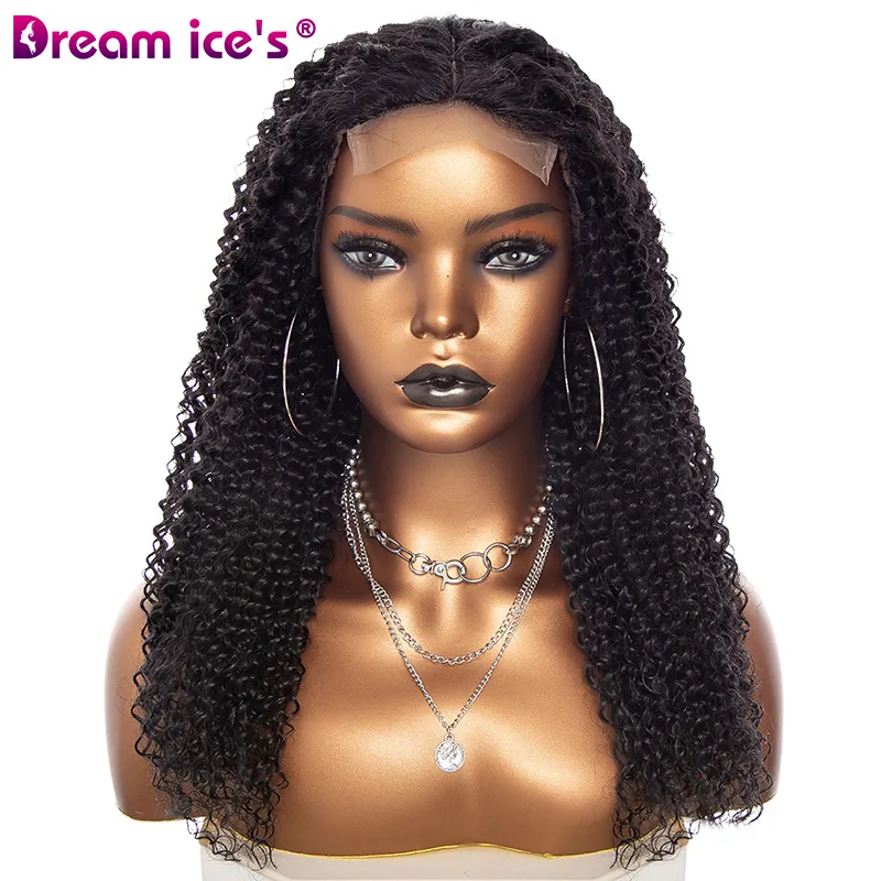 Dream.Ice Wig Keriting Keriting 18 Inci Terlaris Wig Campuran Rambut Manusia Wig Renda Depan Wig Tidak Sintetis Penuh
