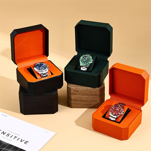 高档欧式定制Logo八角真皮单表展示柜单表礼品收纳盒黑色 - Product Image 1