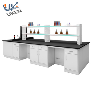 Table de travail de laboratoire commercial en métal et acier moderne et banc d'îlot avec armoires pour écoles hôpitaux laboratoires - Product Image 1