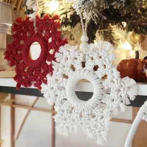Weihnachten Schnee Makramee Kit mit Tutorial für Anfänger DIY Schneeflocke Holz Perle gewebt Kit für Wandbehang Home Decoration