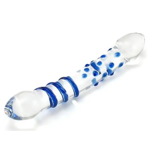 Bunter Glas-Dildo Großer Doppelendiger Kristall-Dildo mit Blauer Spiralt Textur für Frauen Männer Paare Erwachsenen-Sexspielzeug - Product Image 5