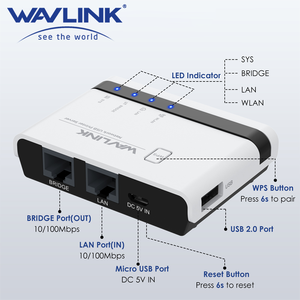Servidor de impresora inalámbrico WAVLINK USB2.0 10/100Mbps LAN/Bridge WiFi admite modos independientes para dispositivos de red Windows USB2.0 - Product Image 6
