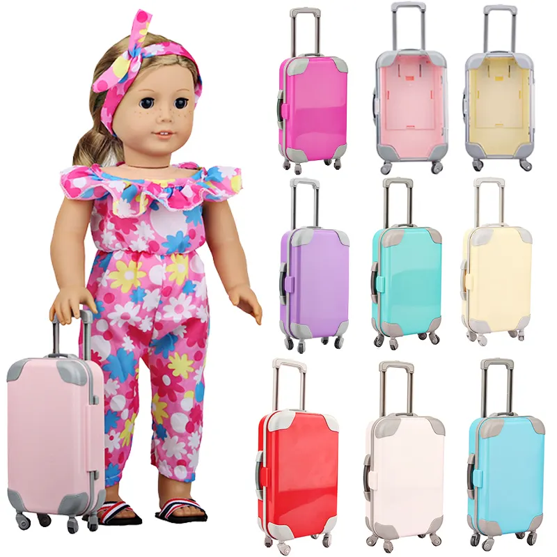 חופש תמנון הנמכר ביותר מיני גודל בובות עגלת מקרה אביזרי מרובה צבעים ברור נסיעות מזוודה עבור אמריקאי בובות