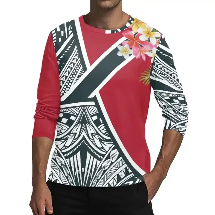 Mode Langarm T-Shirts Polynesian Frangipani Design Fitness Frühling Herbst O-Ausschnitt Männer Shirts Loose Tops Sportswear Running