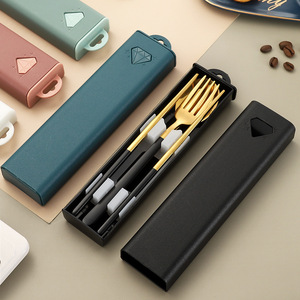 Camping Trip Korean Portable Stainless Steel Cutlery Student Fork Spoon Chopsticks Three-piece Creative <strong>Flatware</strong> Storage <strong>Box</strong>