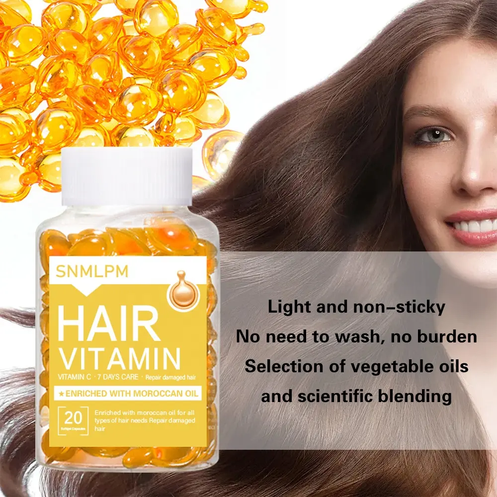 OEM tóc Vitamin 20 viên nang (màu vàng) không cần phải rửa sạch với Argan Macadamia dầu bơ, vitamin điều cho phụ nữ và nam giới