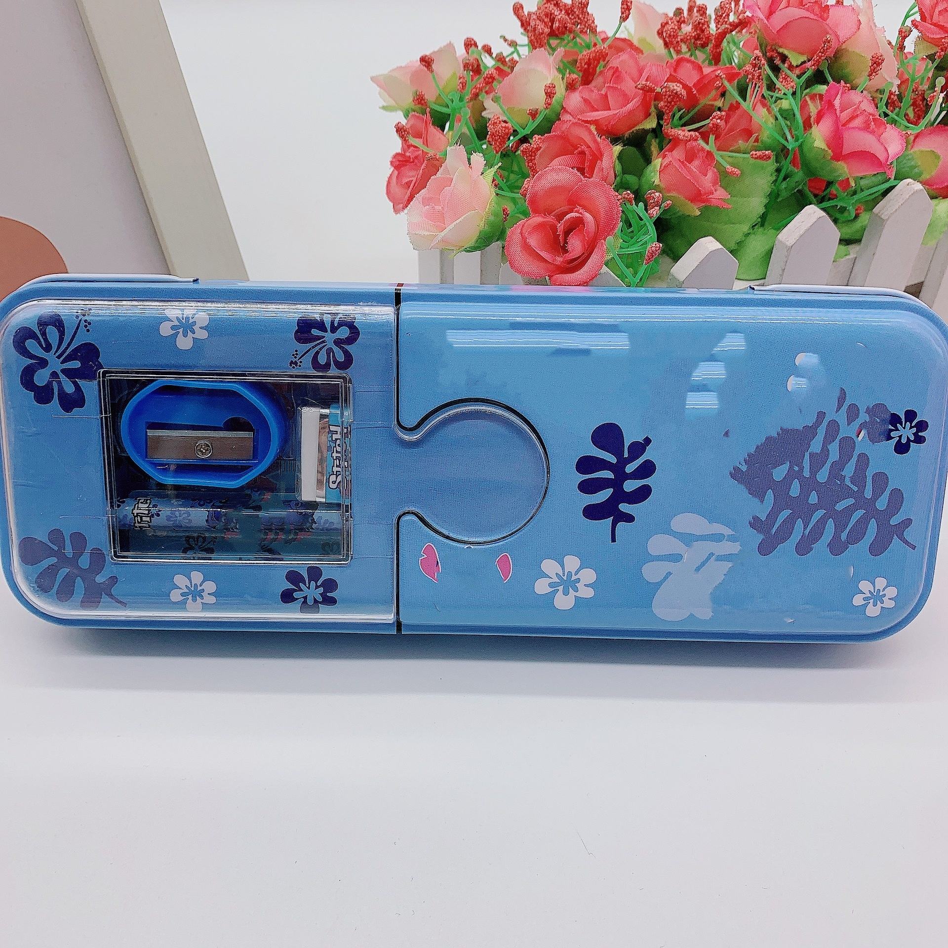 Stationery iron box with pencil eraser ruler Pencil sharpener